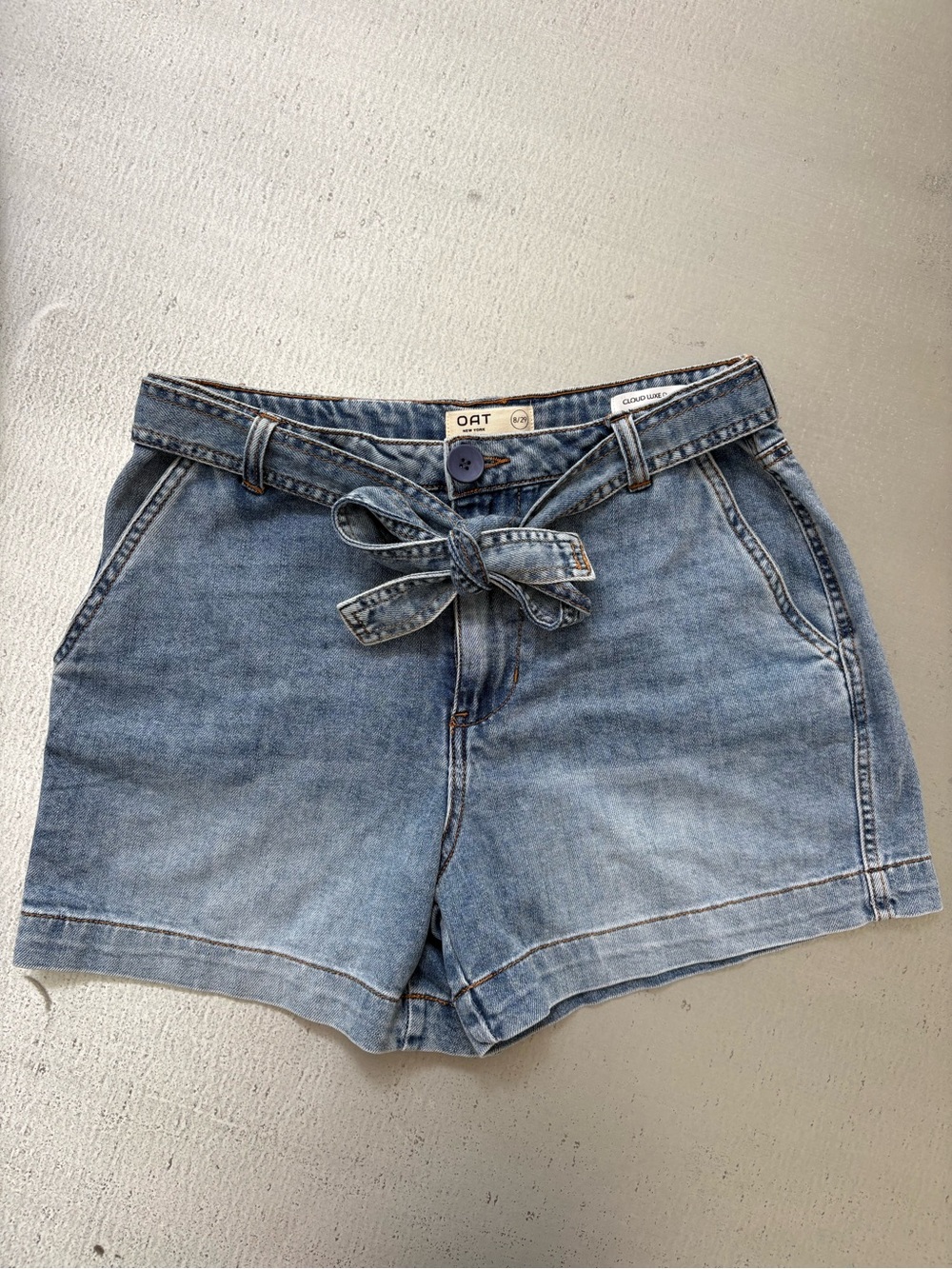 Oat New York Light Blue Denim Tie-Waist Shorts